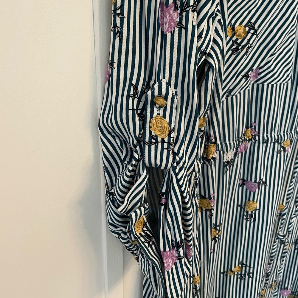 Torrid Green and White Striped Dress with Pink and Yellow Floral Accents size 2x - Picture 6 of 8